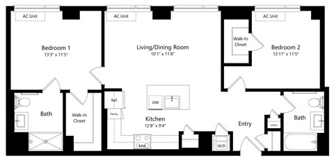Two Bedroom Floor Plan at One East Harlem Luxury Apartments in East Harlem NY